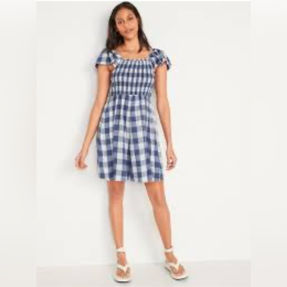 Old Navy Blue and White Ruffled Tie Front Sundress - Picture 1 of 5